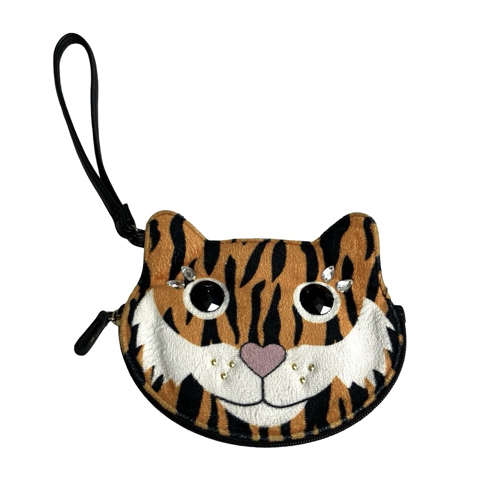 Betsey Johnson Tiger Bling Wristlet Jewel Rhinestone Textured Zip Closure Wallet